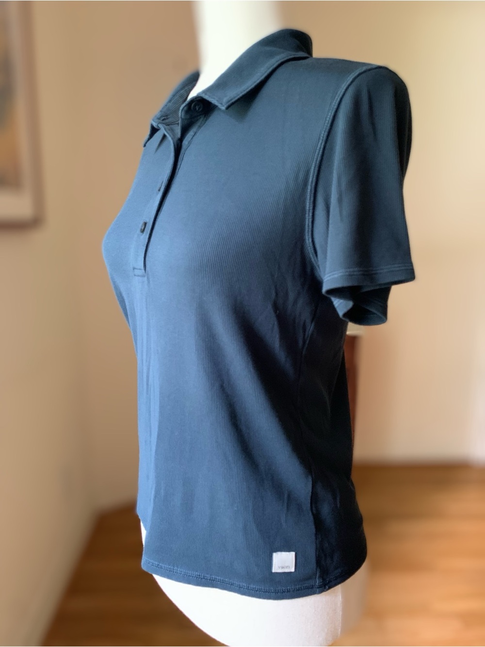 Vuori Rib Studio Polo Short Sleeve Performance Top Dark Slate Blue Size Large